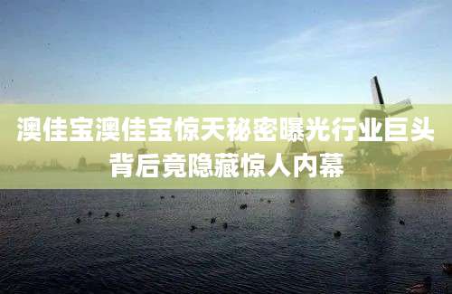 澳佳宝澳佳宝惊天秘密曝光行业巨头背后竟隐藏惊人内幕