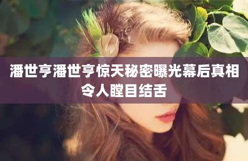 潘世亨潘世亨惊天秘密曝光幕后真相令人瞠目结舌