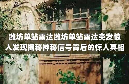 潍坊单站雷达潍坊单站雷达突发惊人发现揭秘神秘信号背后的惊人真相