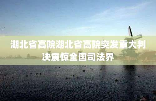 湖北省高院湖北省高院突发重大判决震惊全国司法界